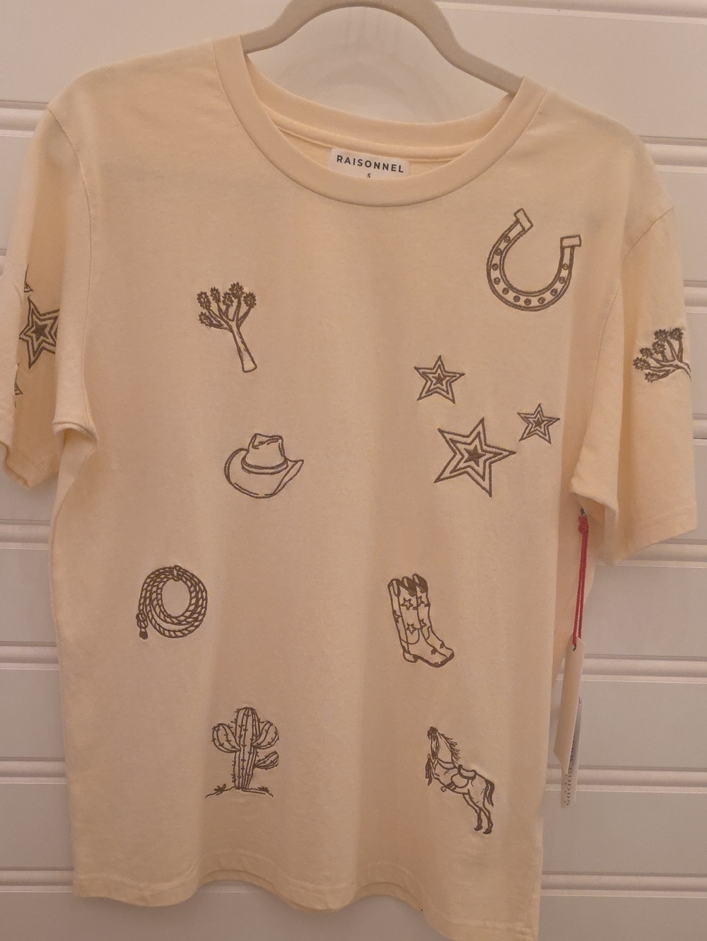 Womens Embroiderd 100% Cotton Cream Western Graphic Tee